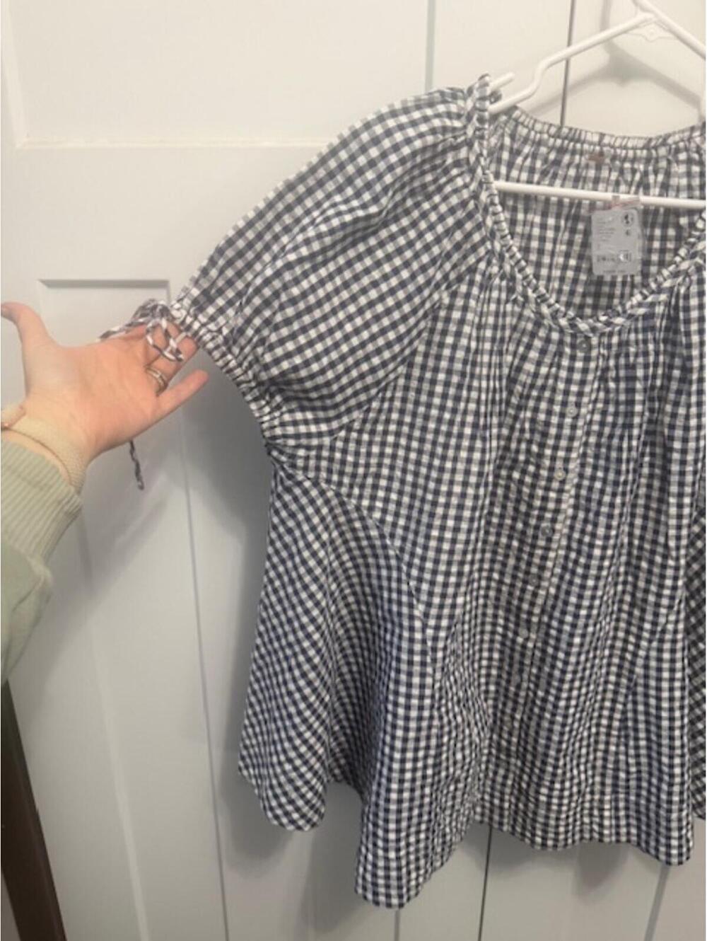 NWT Free People gingham cotton tunic top in navy/white check pattern size small - Picture 6 of 7